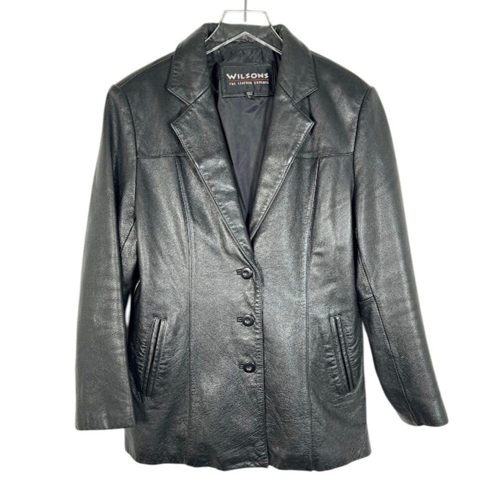 Wilson Leather Button Down Blazer Jacket Black L … - image 1